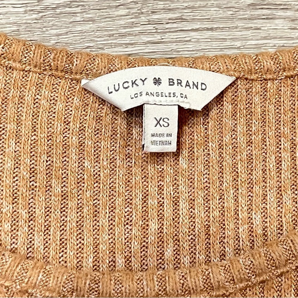 Lucky Brand Brown Ribbed Knit Ruffle Top | Size XS - Picture 5 of 10